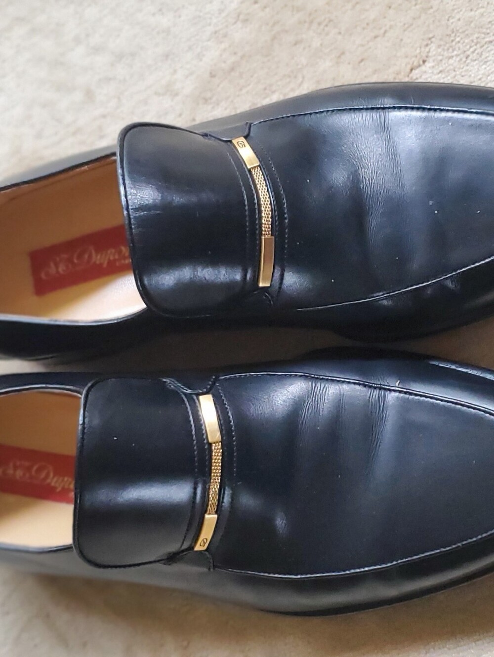 Black Leather Slip-On Loafers with Gold Hardware - S.T. Dupont